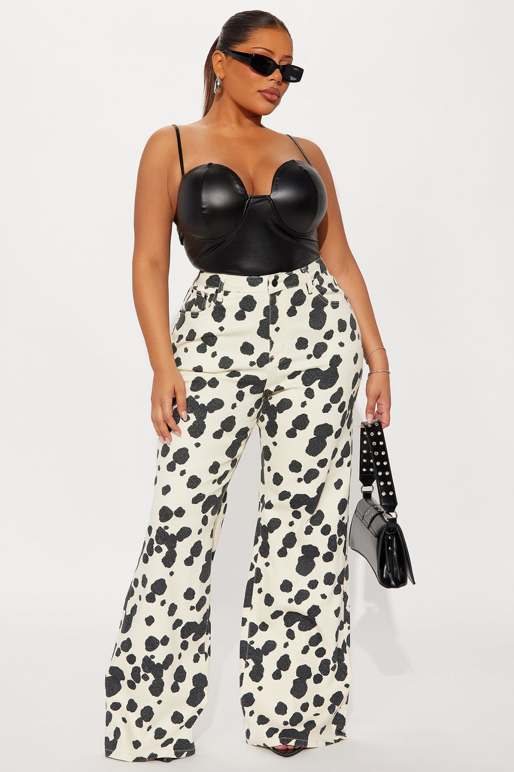 Something Sweet Printed Flare Jeans - Black/White
