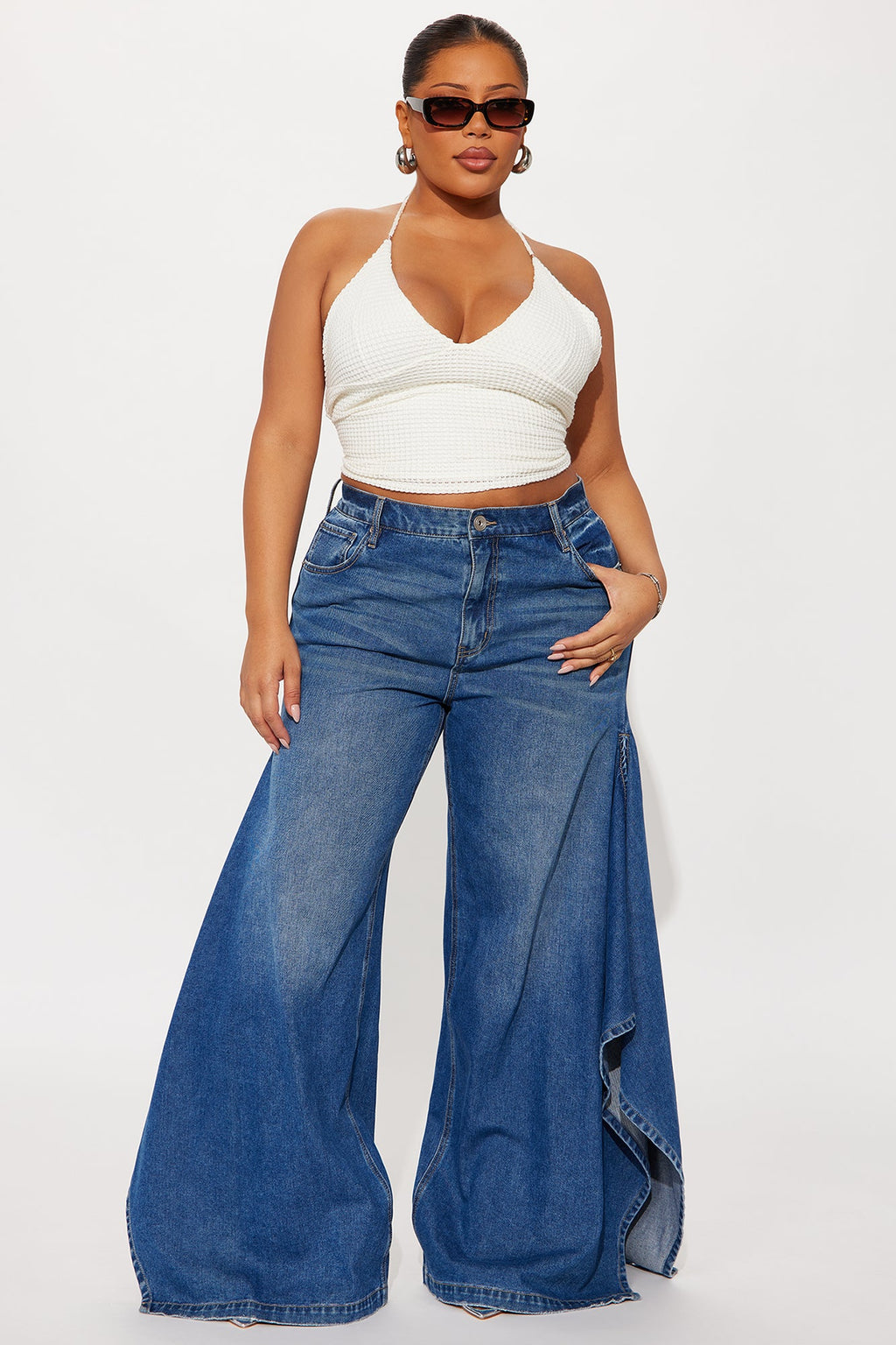 Not The Drama Wide Leg Jeans - Medium Wash