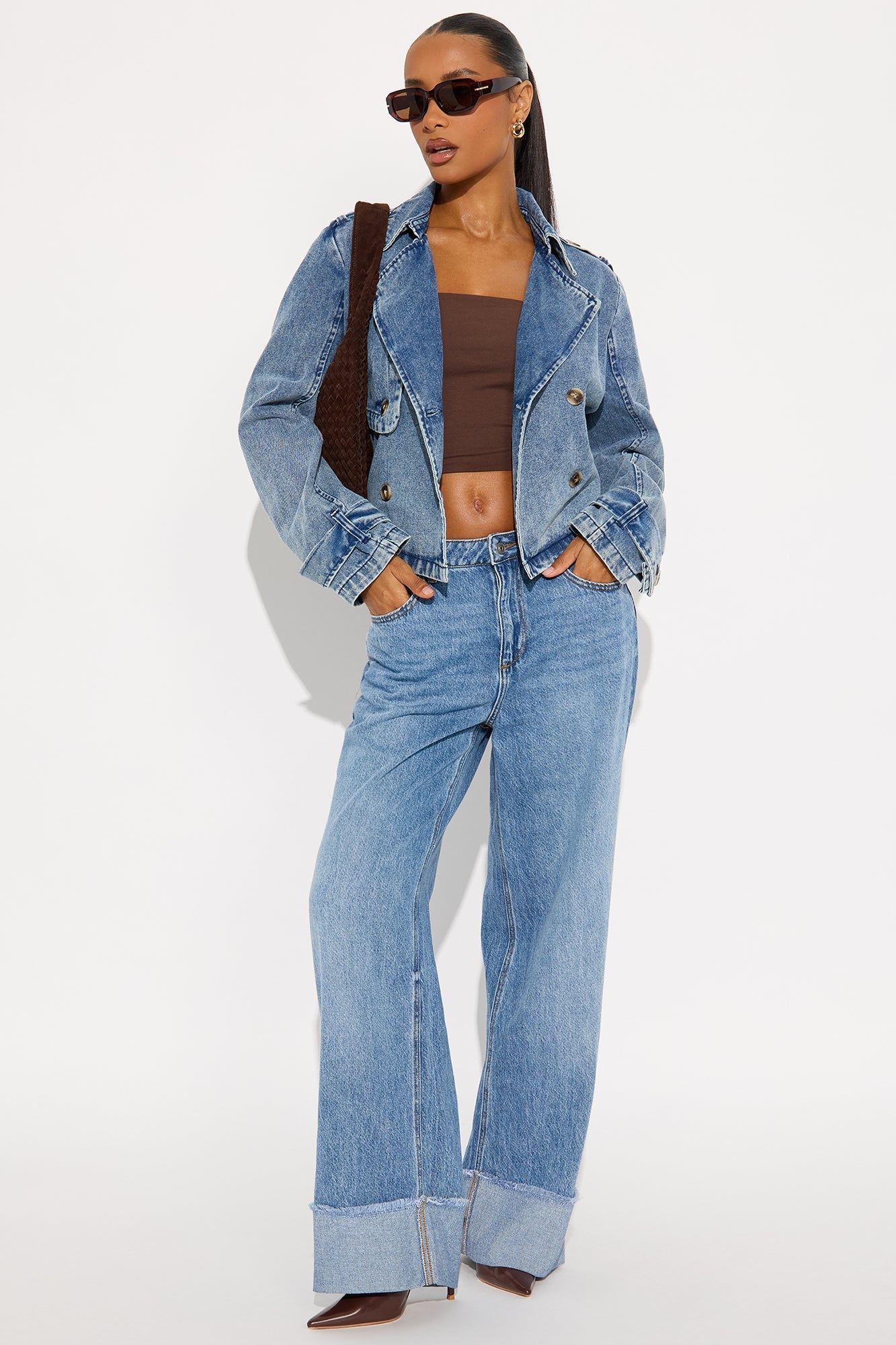 Take It Easy Cropped Denim Trench Coat - Medium Wash