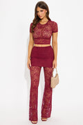 Kelsey Lace Foldover Waist Pant Set - Burgundy