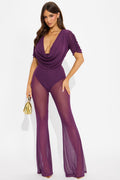 Rochelle Mesh Flare Pant Set - Plum