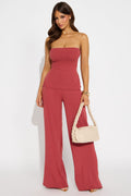 Evelyn Strapless Ribbed Pant Set - Terracotta