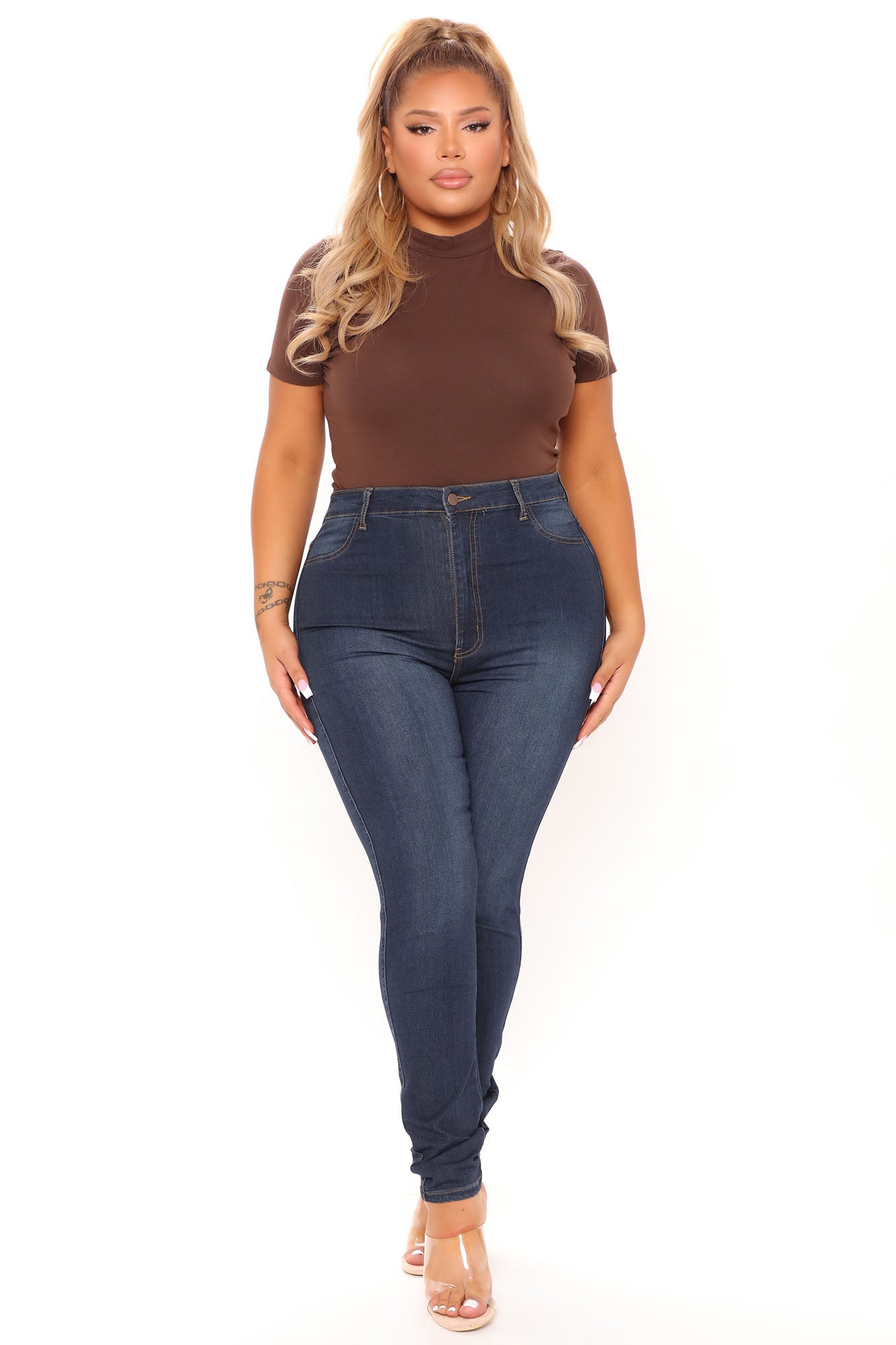 Basic Mock Neck Bodysuit - Chocolate