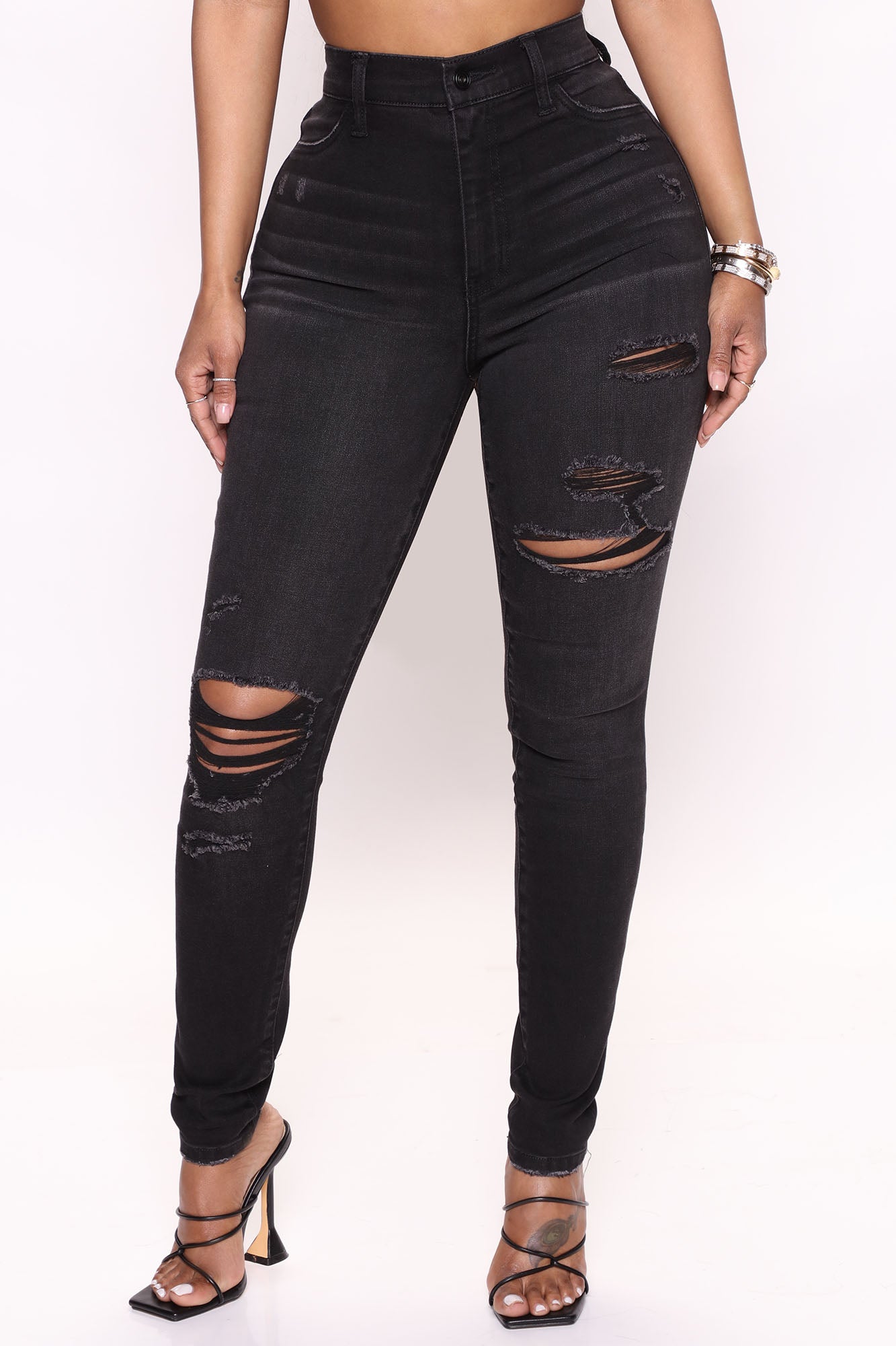 Classic Curvy Ripped Skinny Jeans - Black Wash