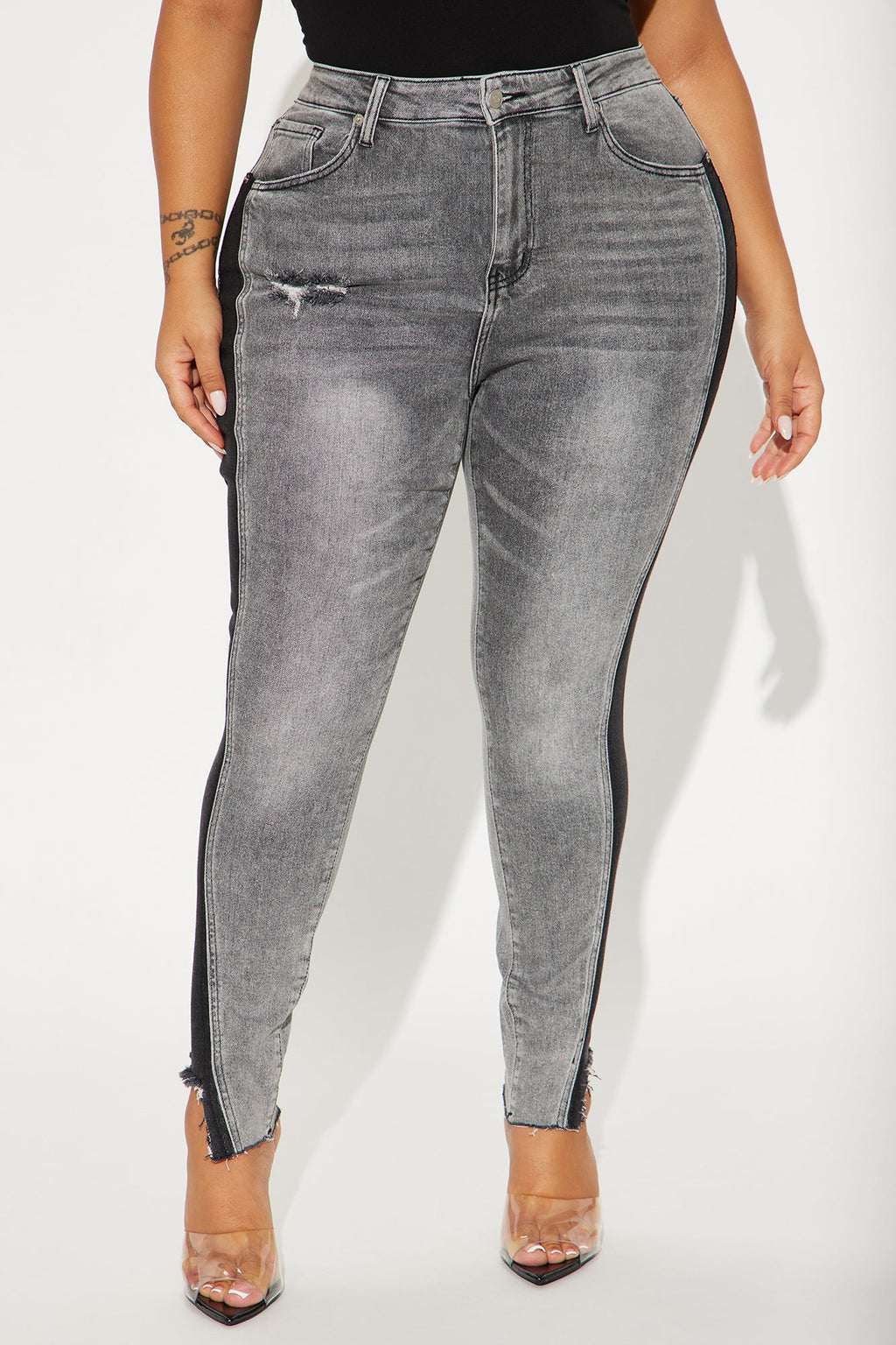 Davine Two Tone Stretch Skinny Jeans - Grey