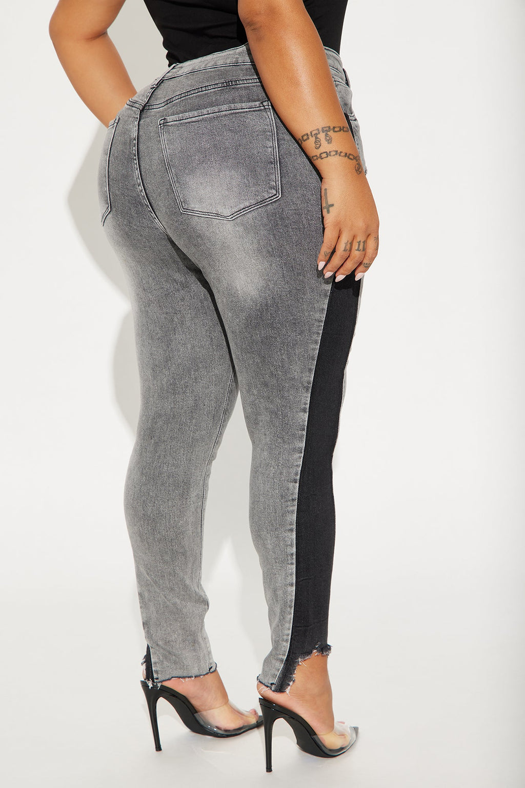 Davine Two Tone Stretch Skinny Jeans - Grey