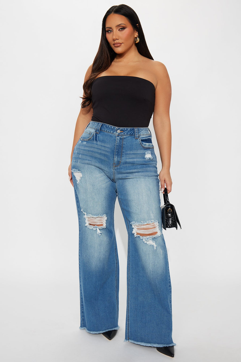 Coldwater Canyon Stretch Ripped Wide Leg Jeans - Medium Wash
