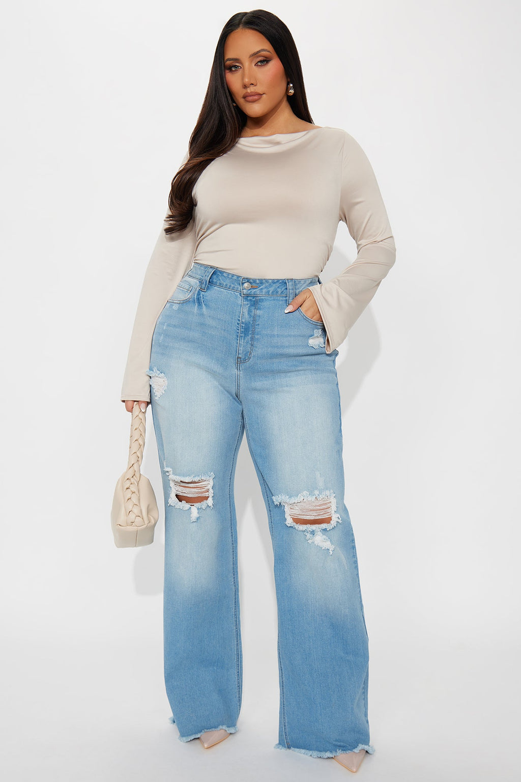 Coldwater Canyon Stretch Ripped Wide Leg Jeans - Light Wash
