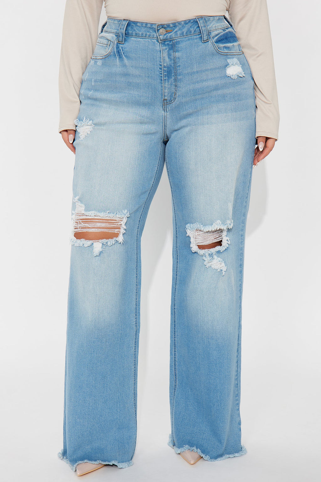 Coldwater Canyon Stretch Ripped Wide Leg Jeans - Light Wash