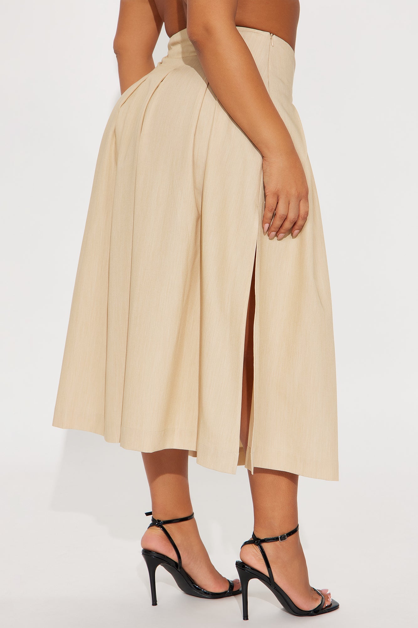 Standing On Business Pleated Midi Skirt - Khaki