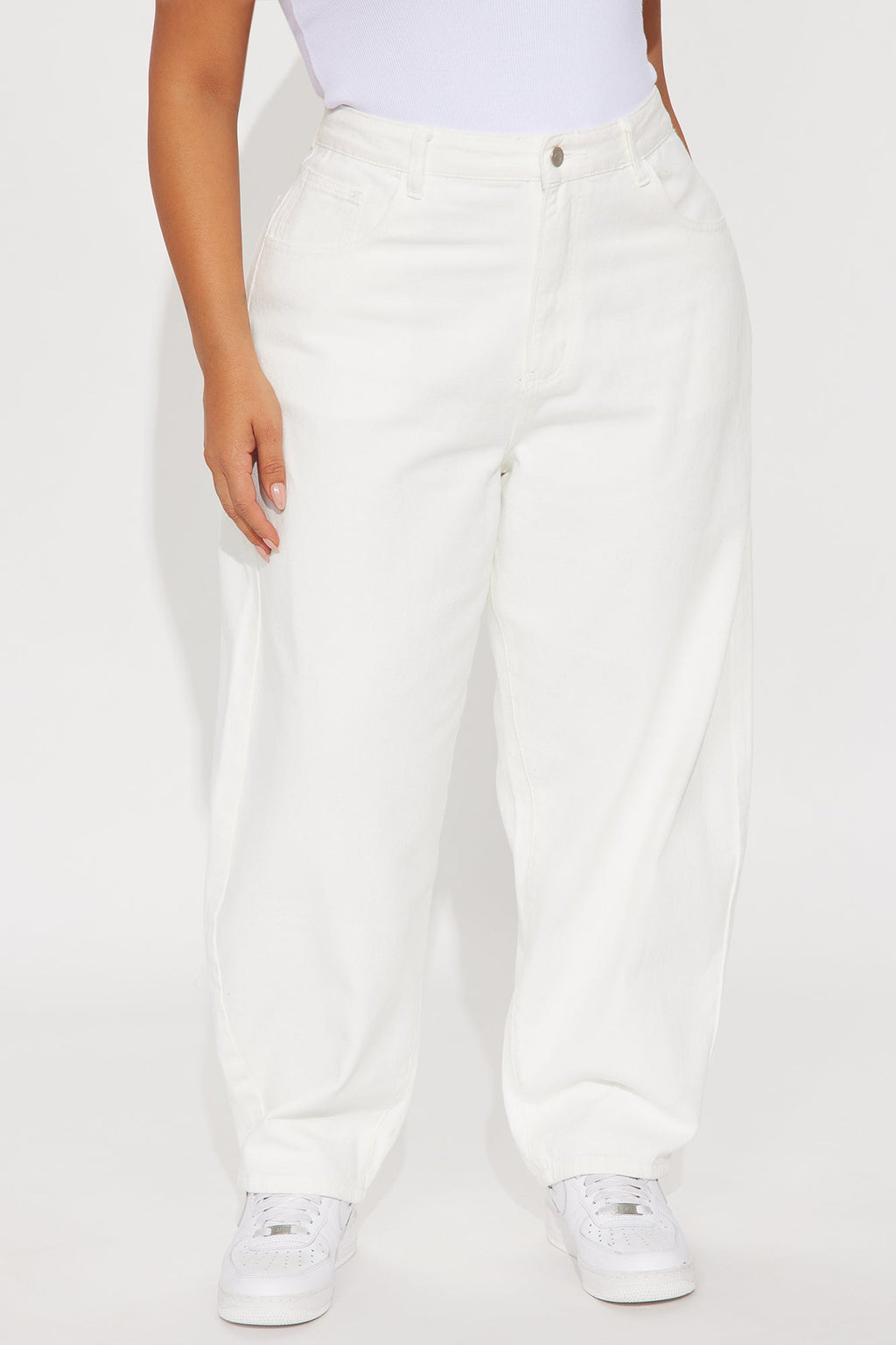 Horseshoe High Rise Wide Leg Twill Barrel Pant - White