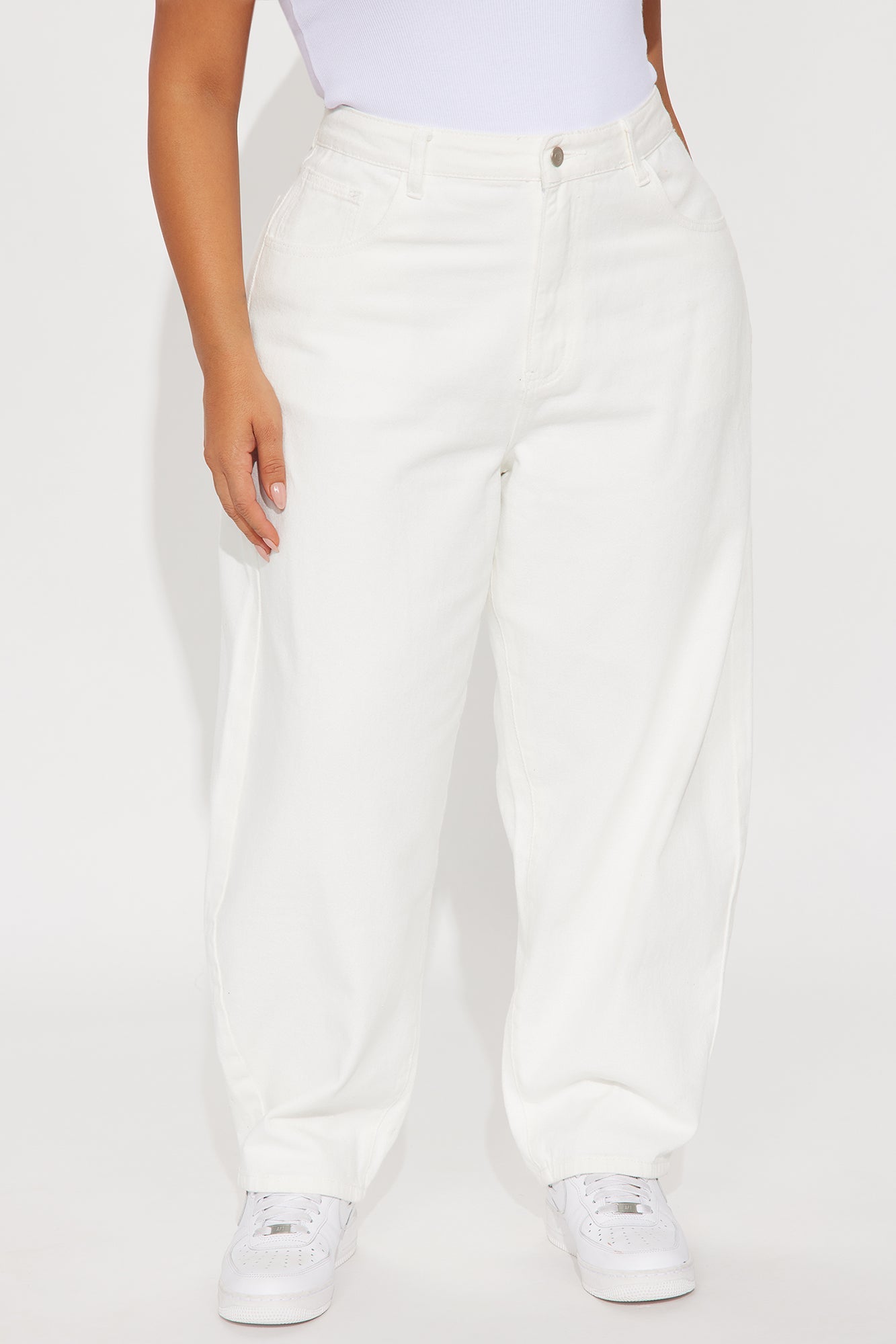 Horseshoe High Rise Wide Leg Twill Barrel Pant - White
