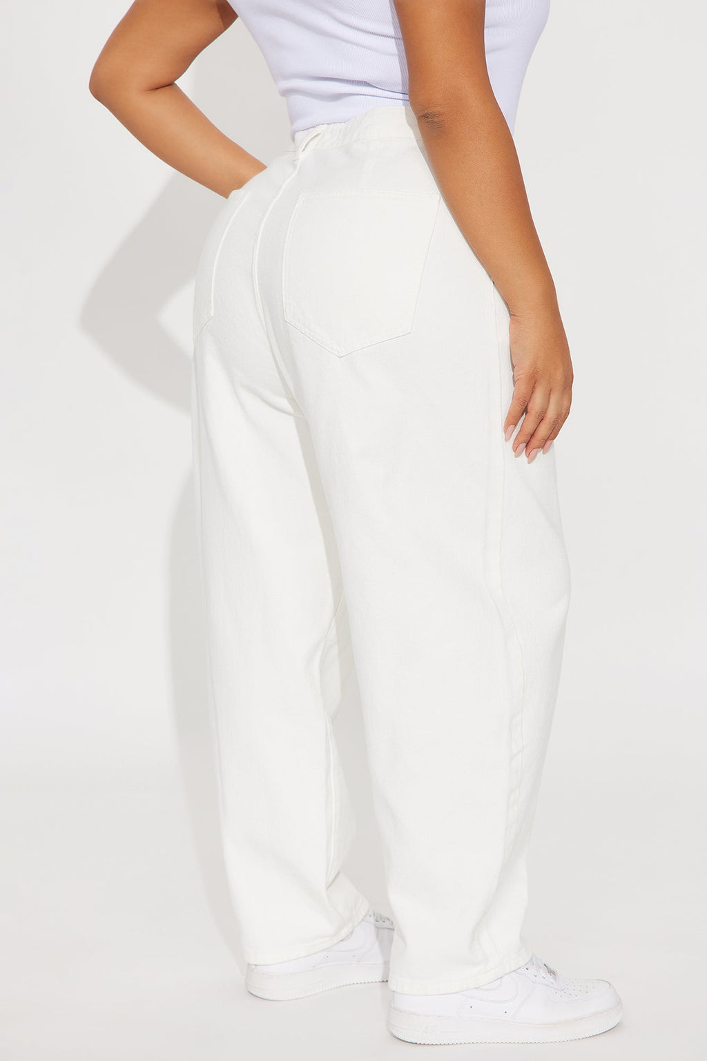 Horseshoe High Rise Wide Leg Twill Barrel Pant - White