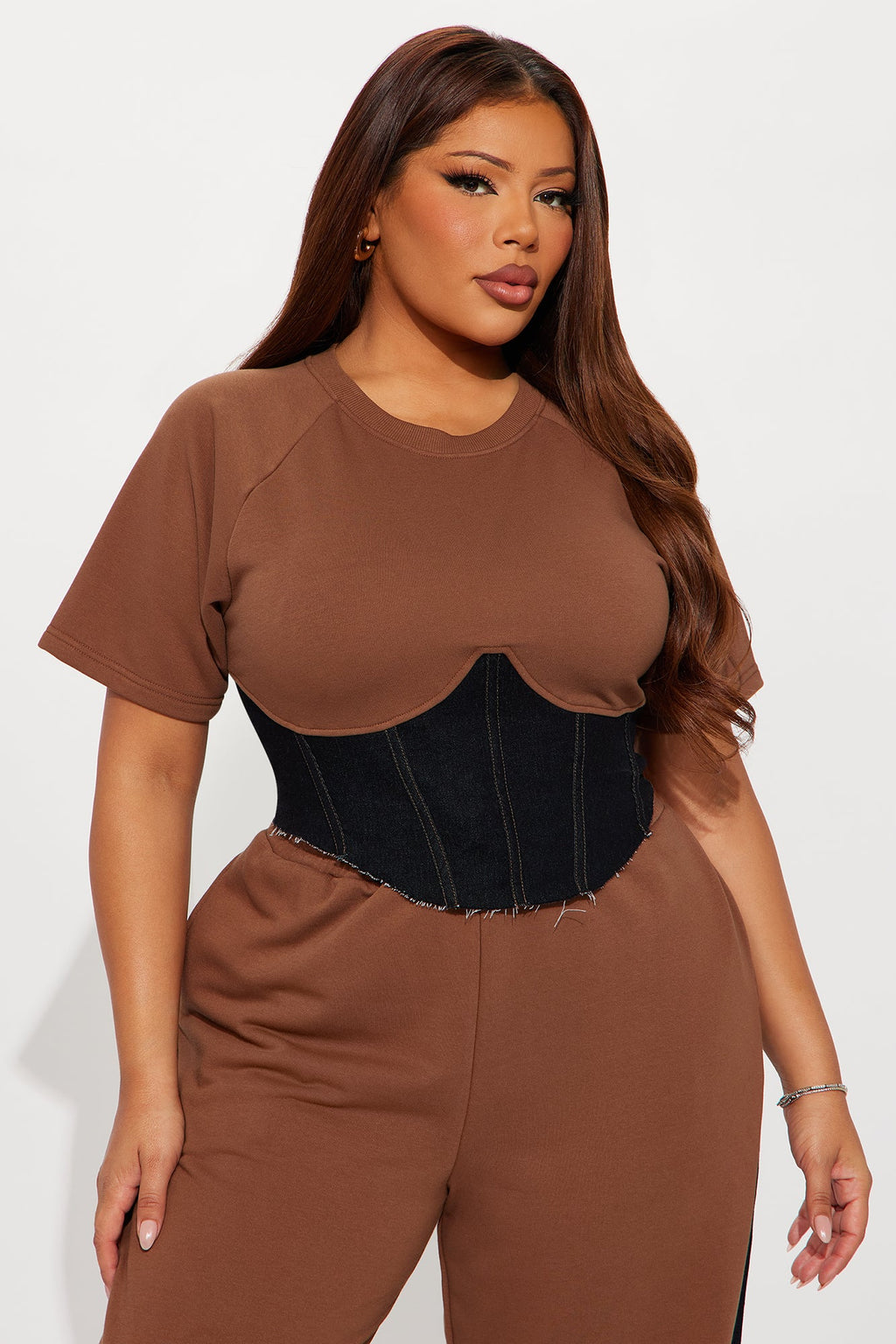 True Believer Corset Tee Pant Set - Brown