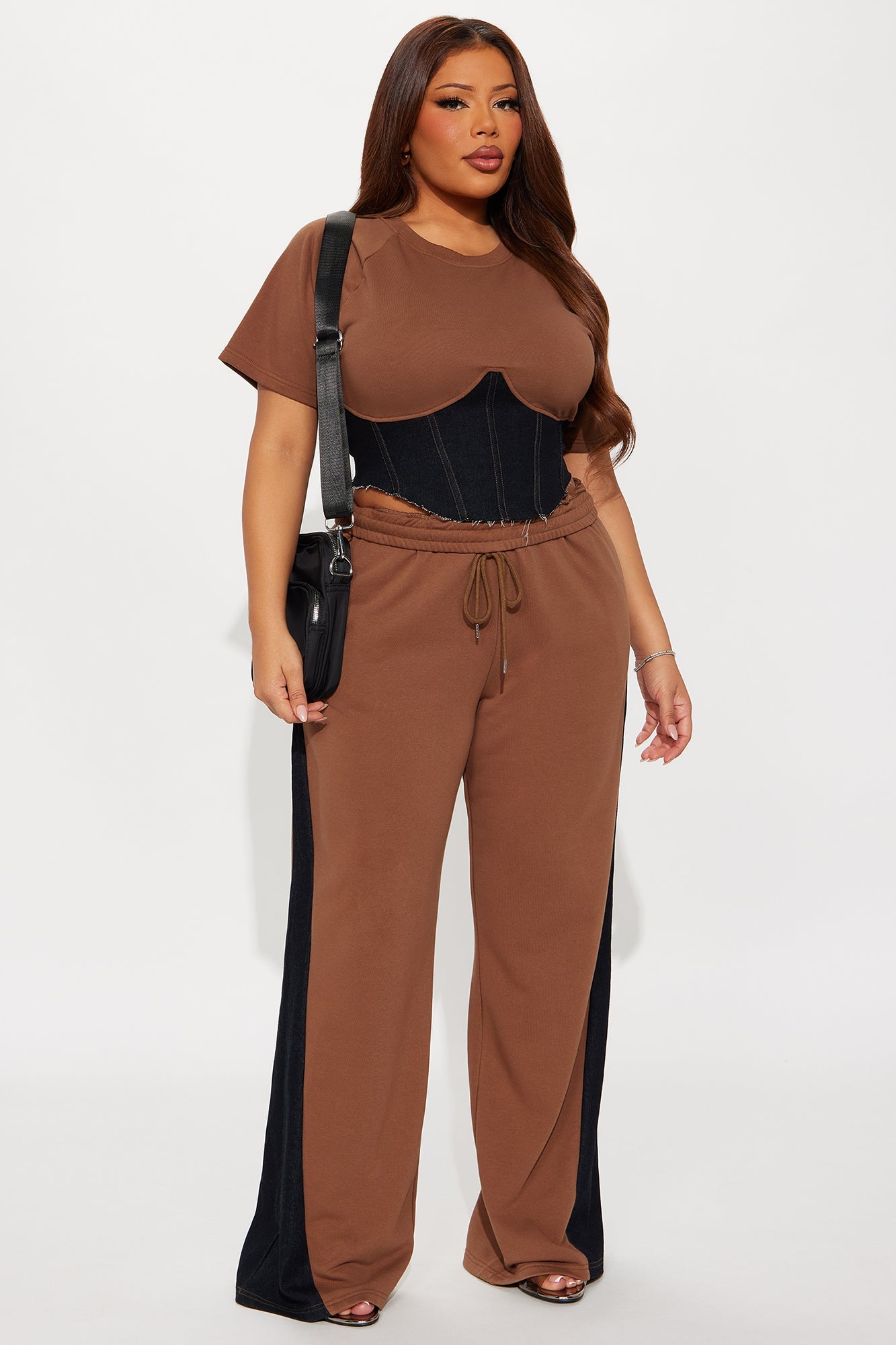 True Believer Corset Tee Pant Set - Brown
