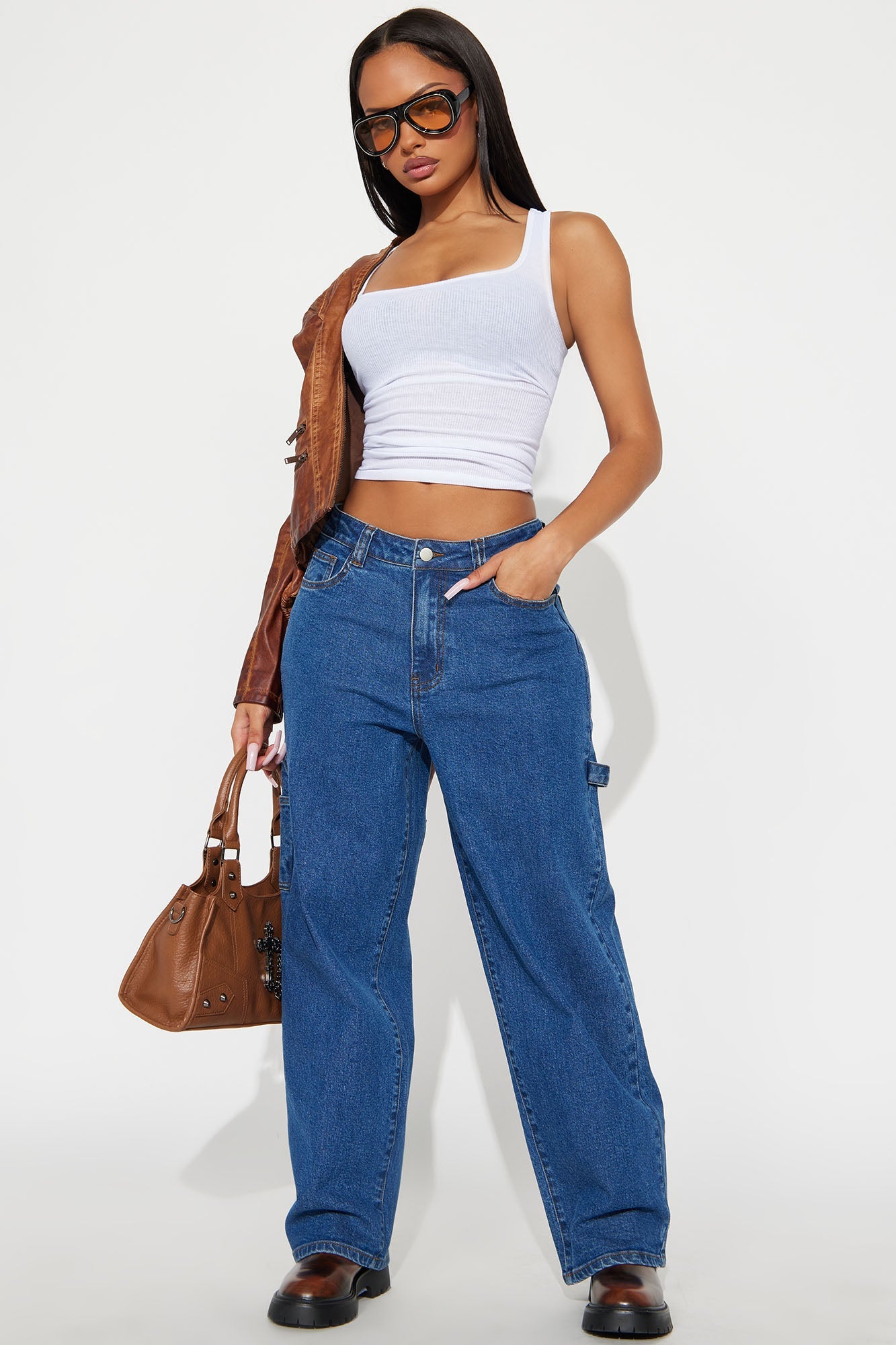 Full Of Secrets Utility Straight Leg Jeans - Medium Wash