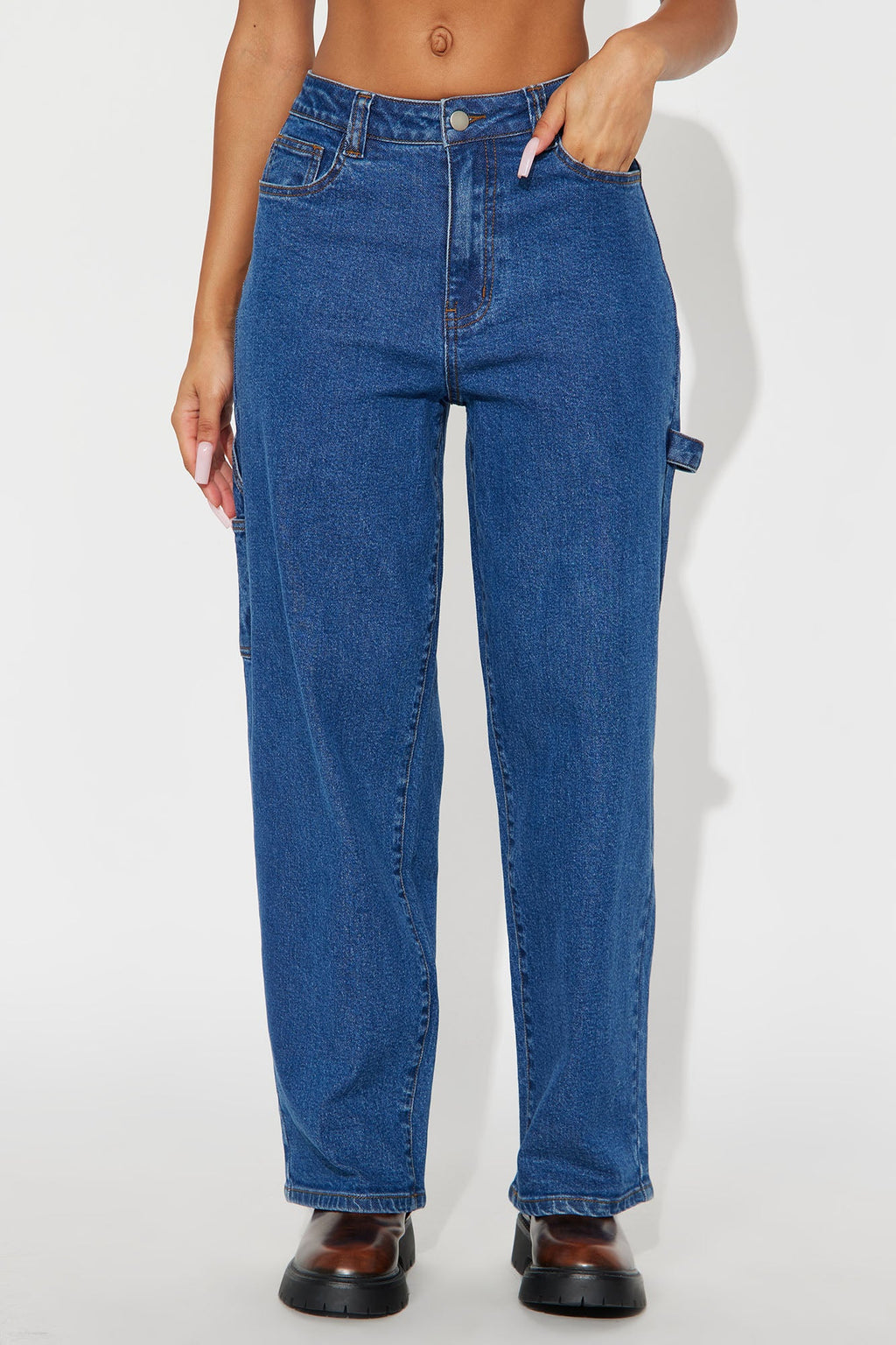 Full Of Secrets Utility Straight Leg Jeans - Medium Wash