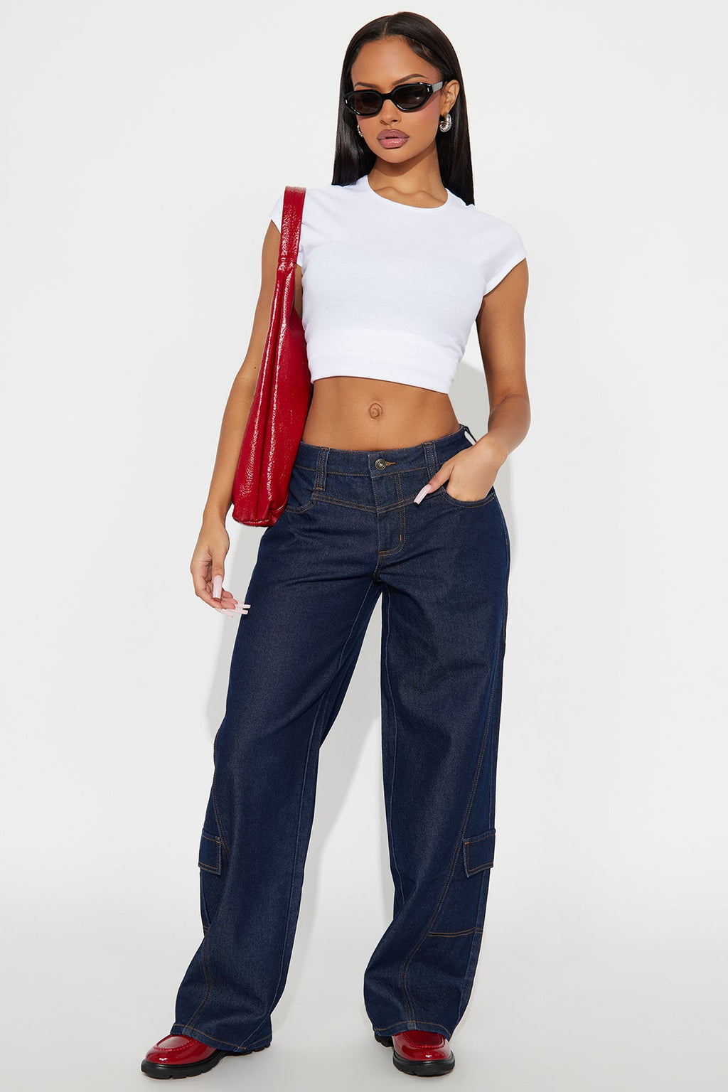 Shadyside Girl Cargo Wide Leg Jeans - Dark Wash