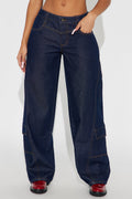 Shadyside Girl Cargo Wide Leg Jeans - Dark Wash