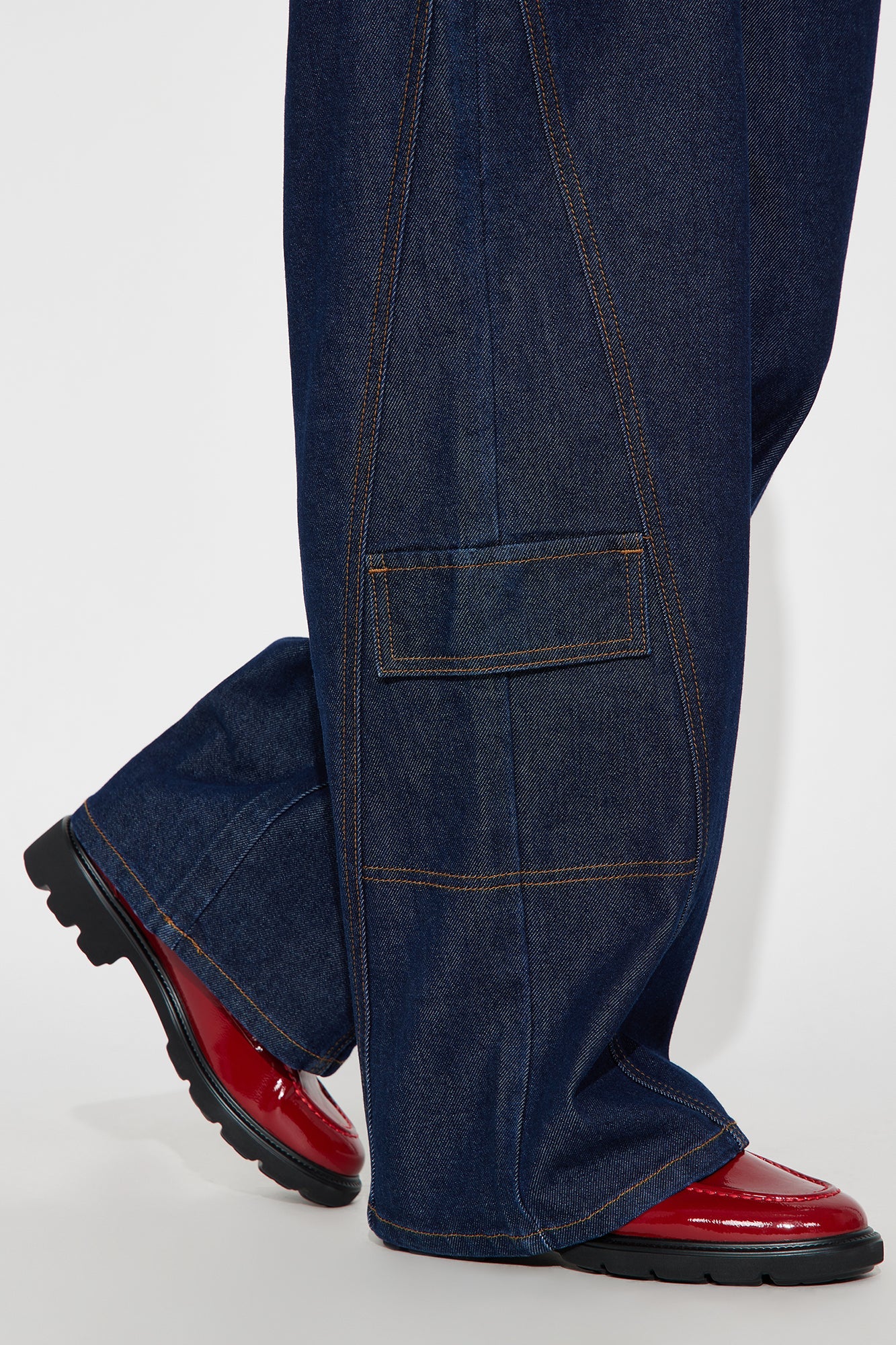 Shadyside Girl Cargo Wide Leg Jeans - Dark Wash