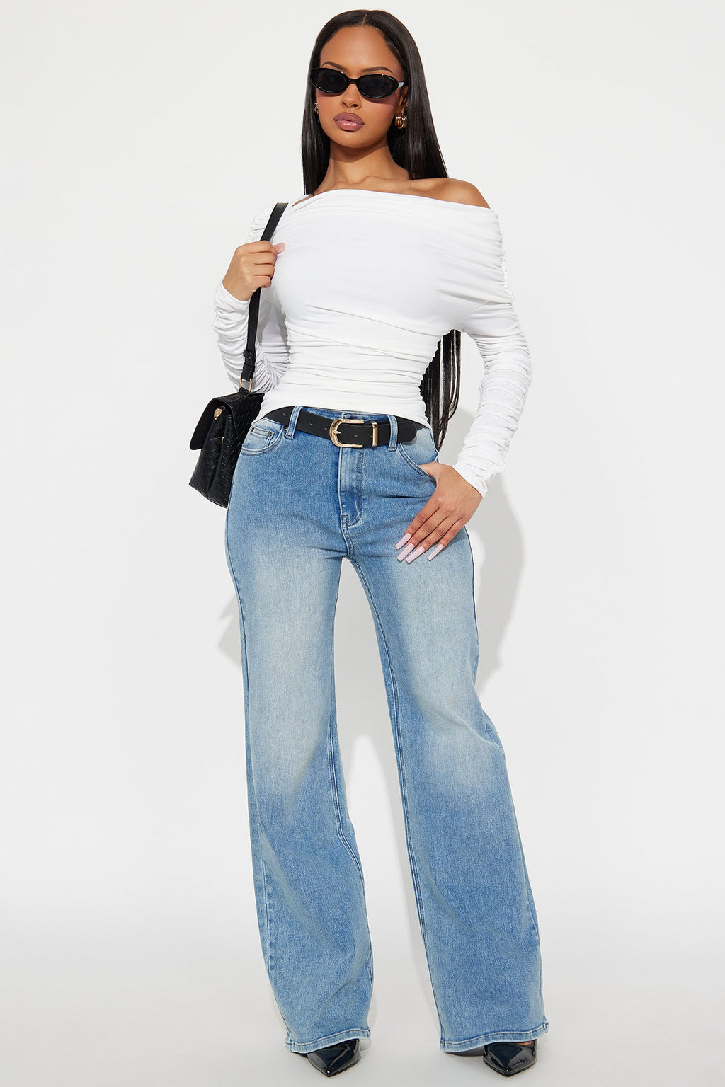 Make My Day Stretch Wide Leg Jeans - Vintage Wash