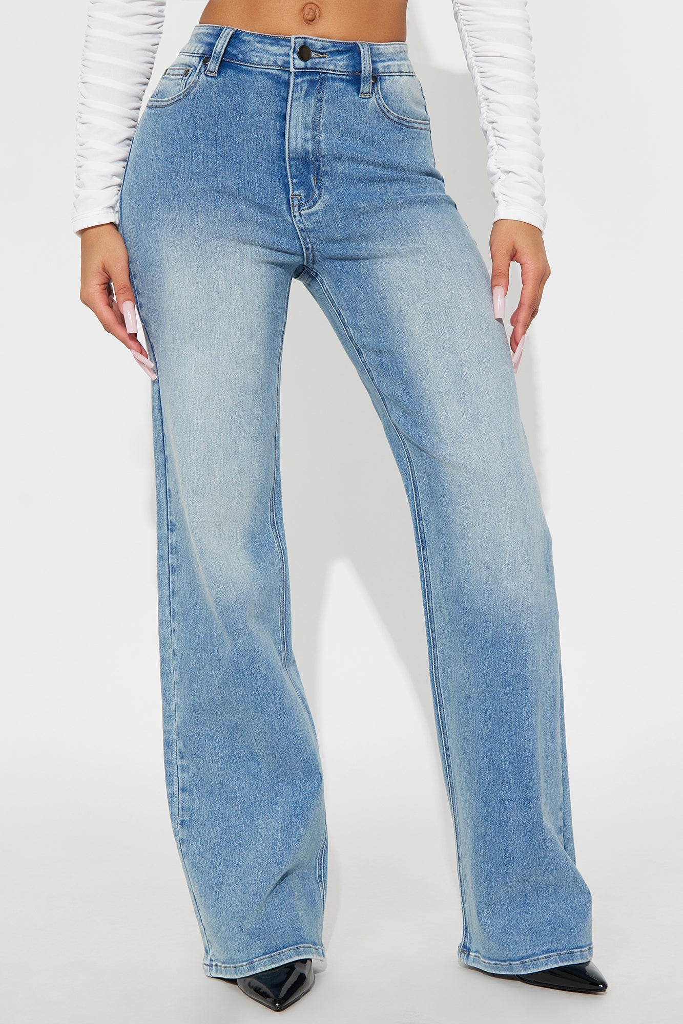 Make My Day Stretch Wide Leg Jeans - Vintage Wash