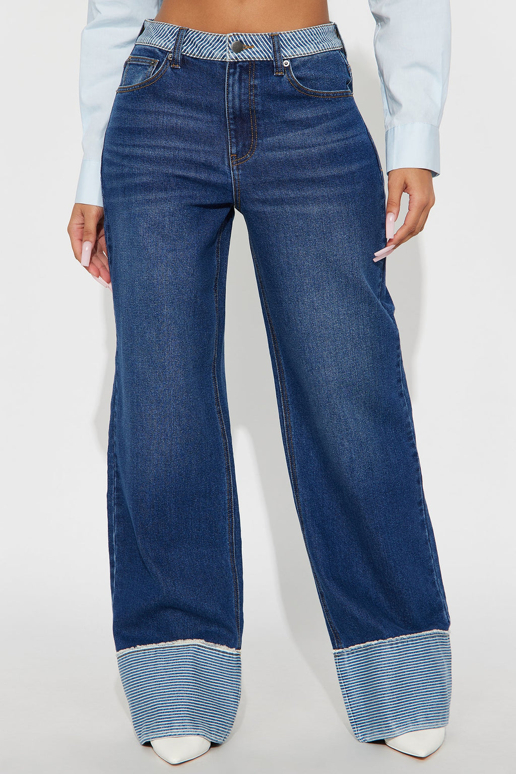 Social Hour Cuffed Wide Leg Jeans - Dark Wash
