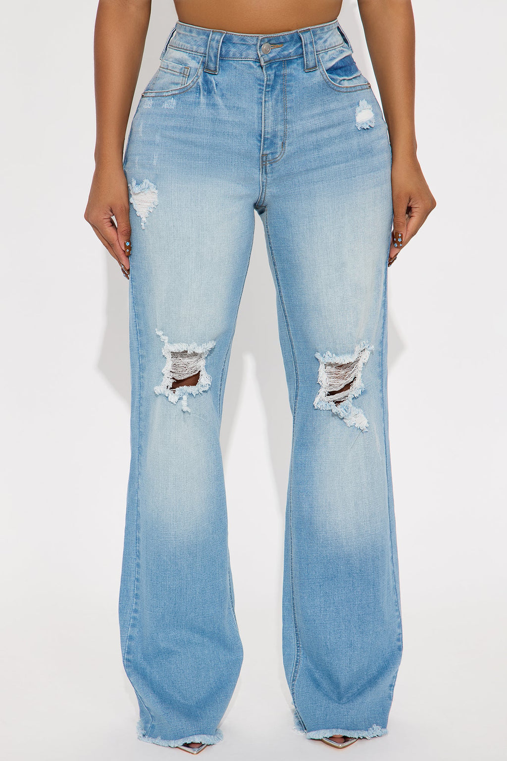 Coldwater Canyon Stretch Ripped Wide Leg Jeans - Light Wash