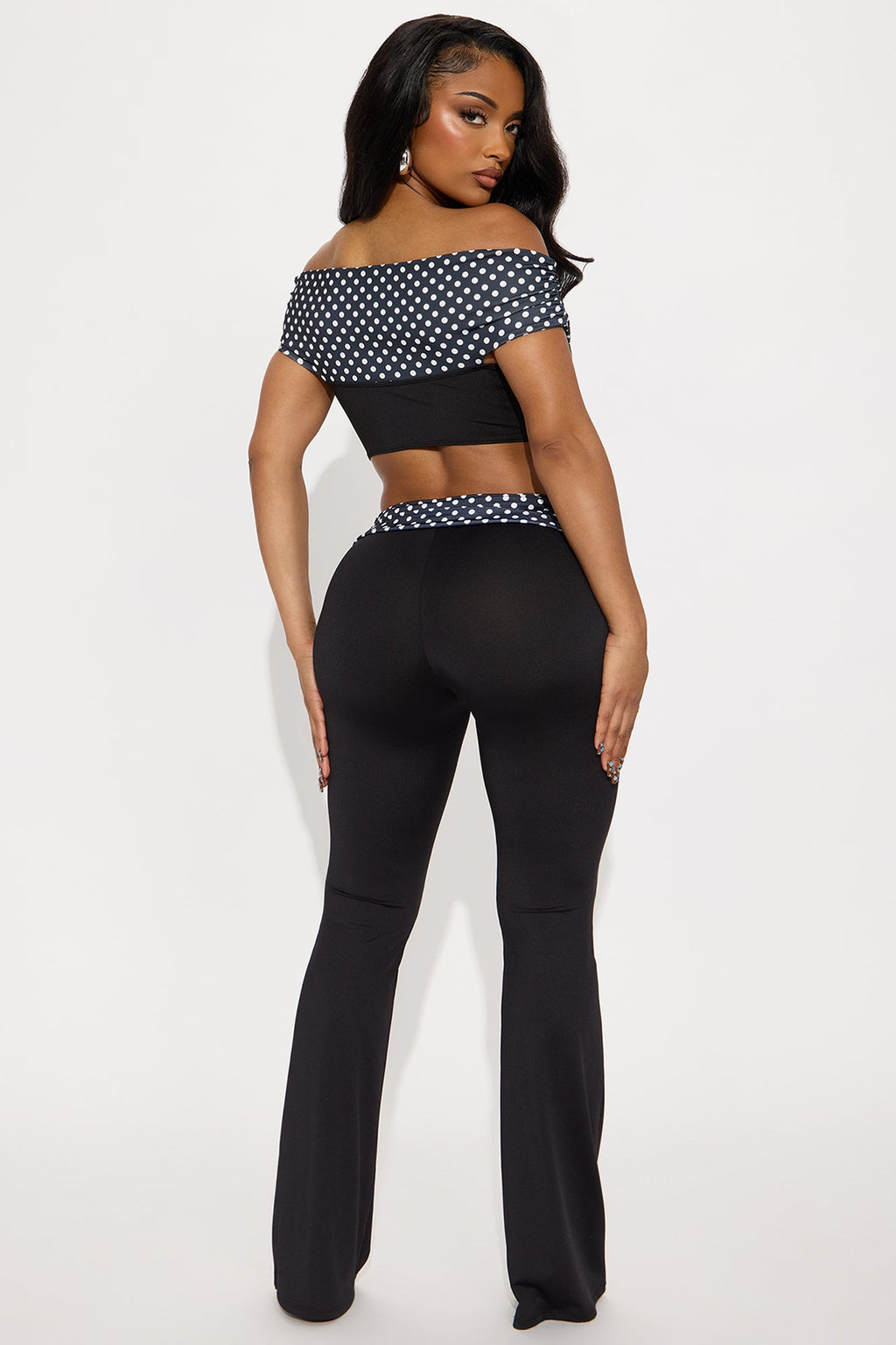 Dolly Off Shoulder Polka Dot Pant Set - Black