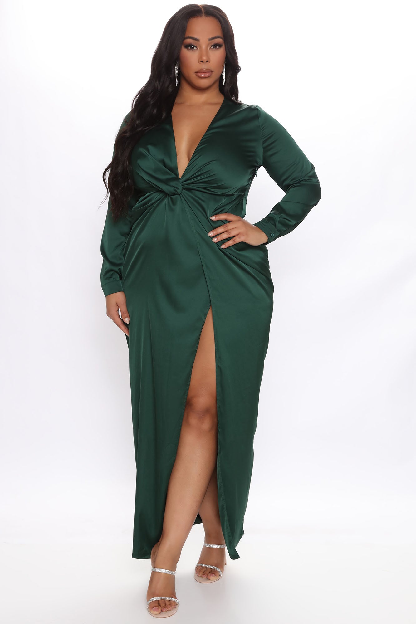 Sugar Free Satin Maxi Dress - Hunter