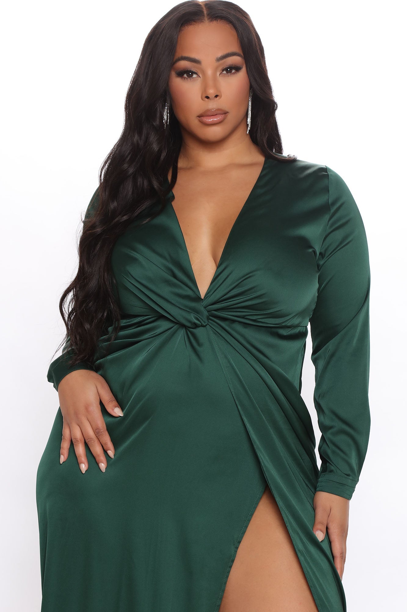 Sugar Free Satin Maxi Dress - Hunter