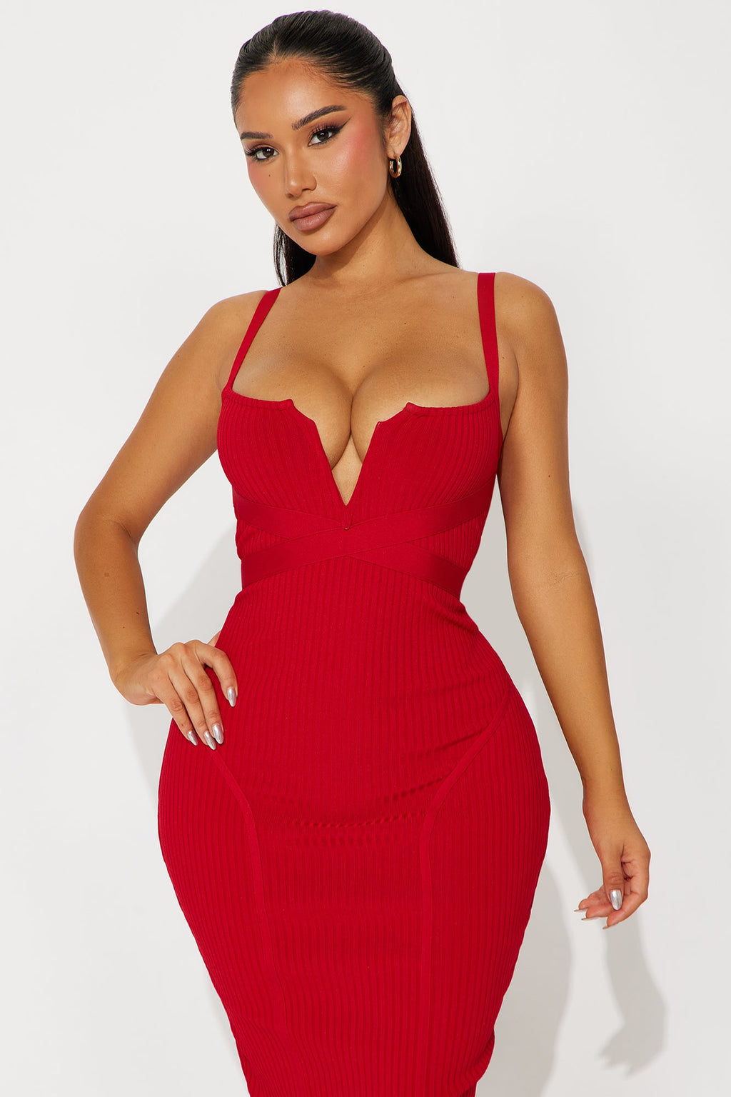 Misty Bandage Midi Dress - Red