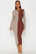 Chai Latte Sweater Midi Dress - Brown Combo
