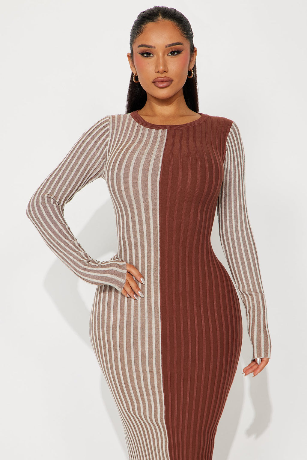 Chai Latte Sweater Midi Dress - Brown Combo