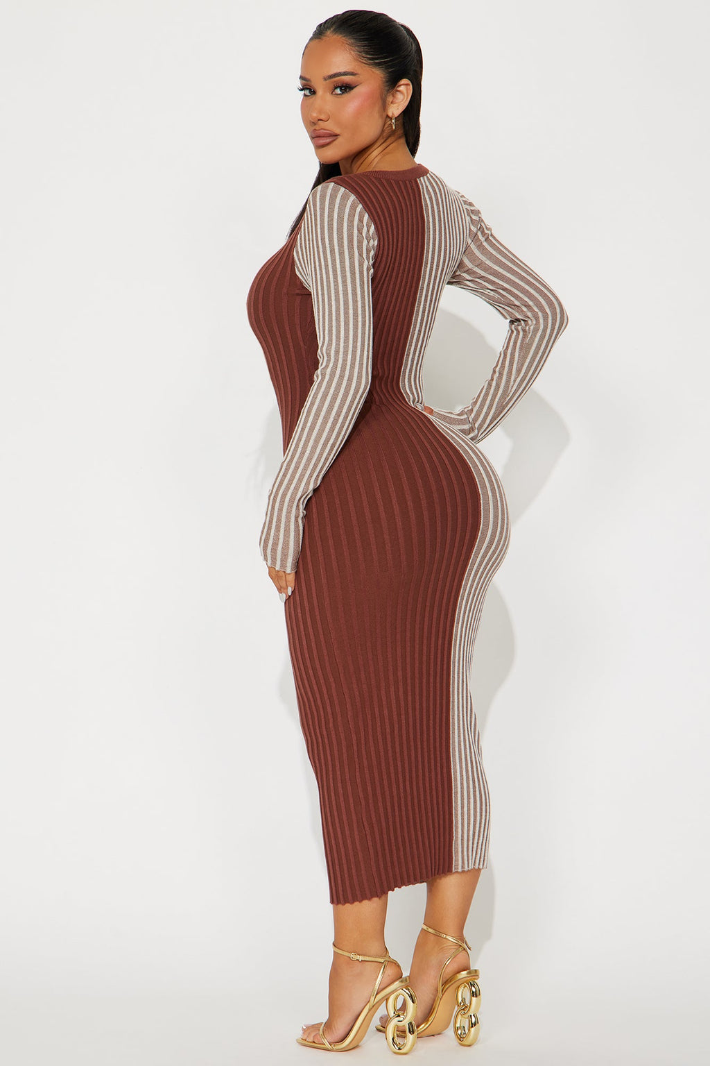 Chai Latte Sweater Midi Dress - Brown Combo
