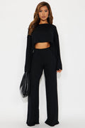 Come Find Me Ribbed Cropped Top Pant Set - Black