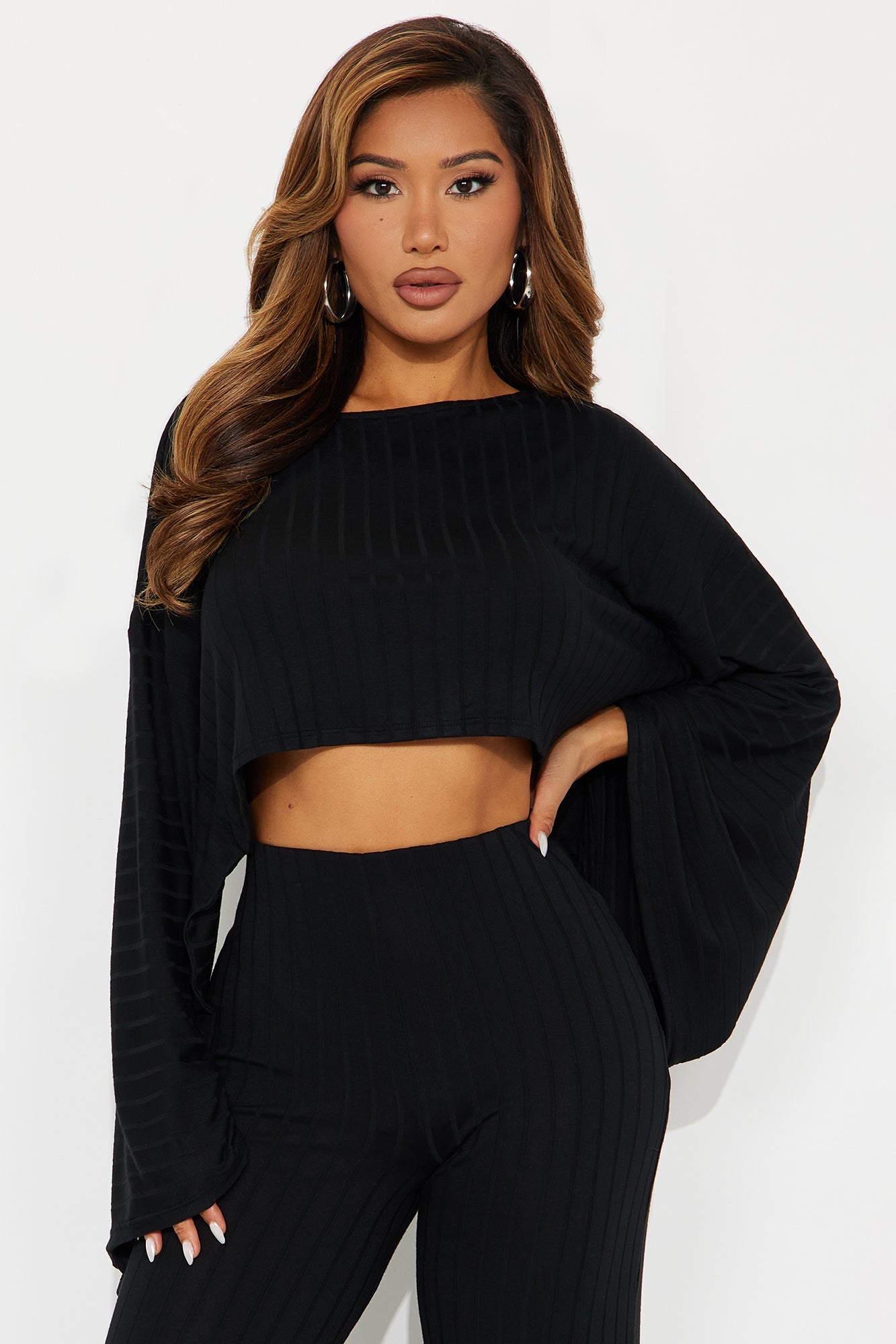Come Find Me Ribbed Cropped Top Pant Set - Black