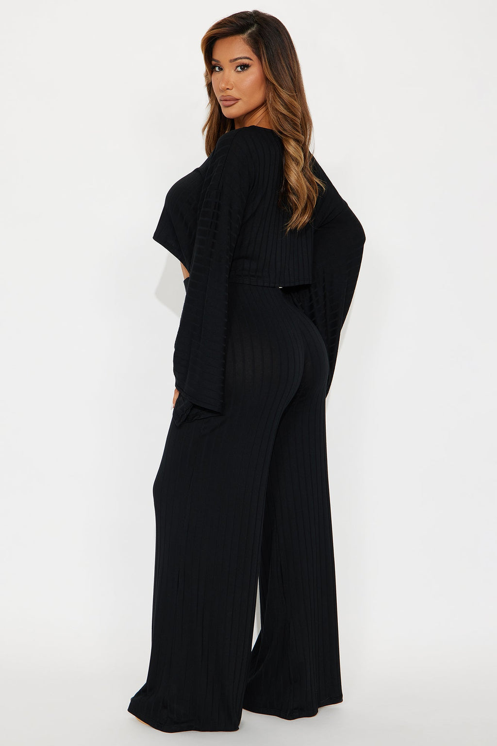 Come Find Me Ribbed Cropped Top Pant Set - Black