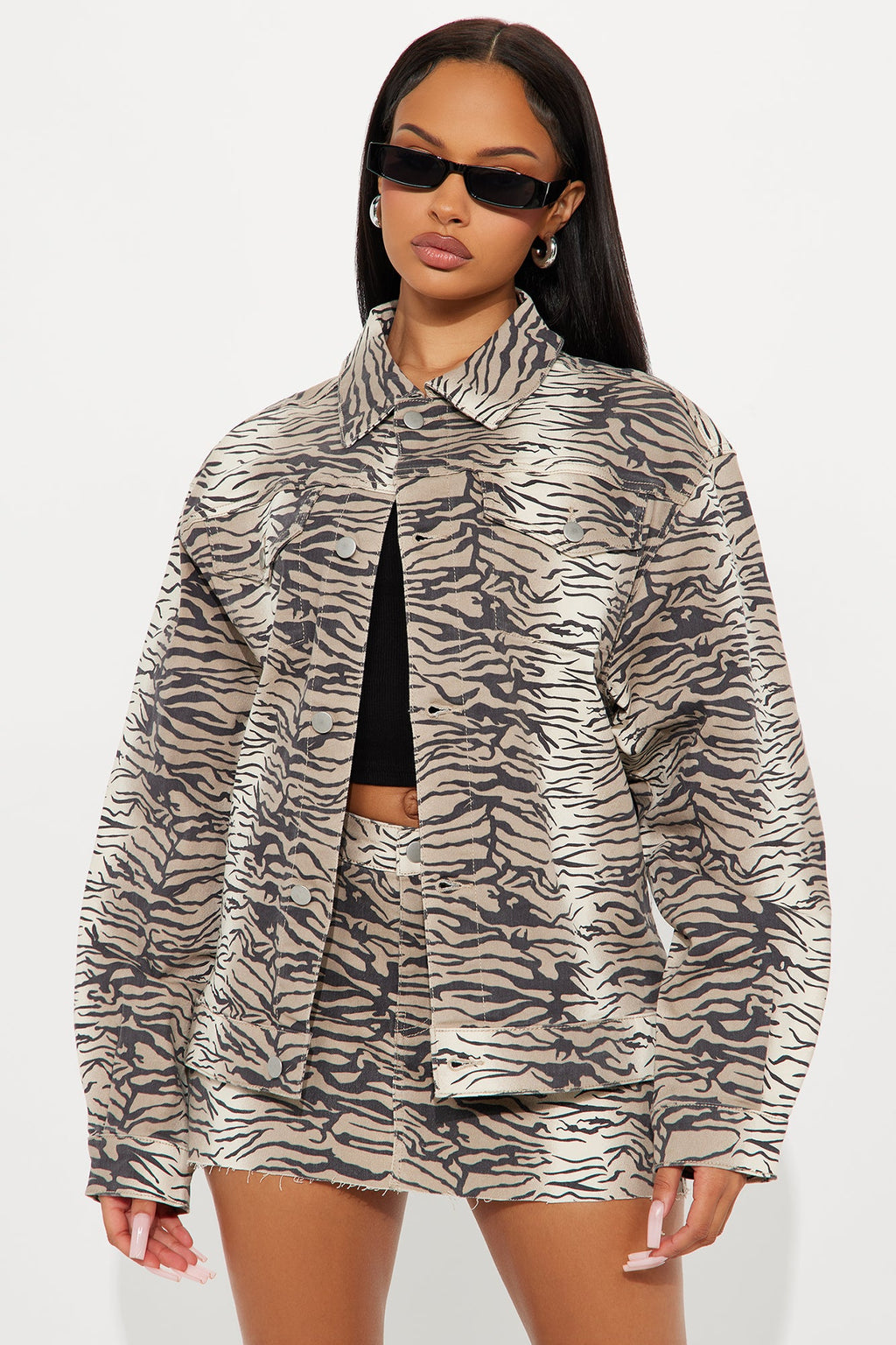 Unleash Your Wild Side Oversized Trucker Jacket - Brown/combo