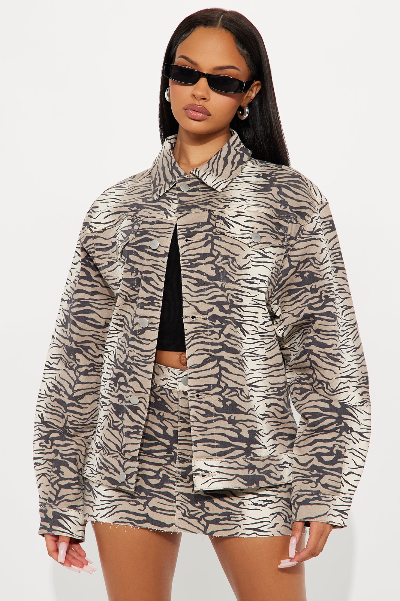 Unleash Your Wild Side Oversized Trucker Jacket - Brown/combo