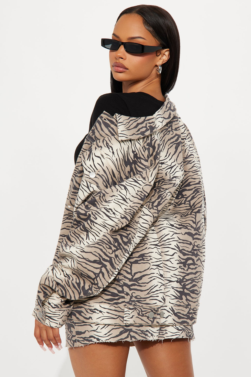 Unleash Your Wild Side Oversized Trucker Jacket - Brown/combo