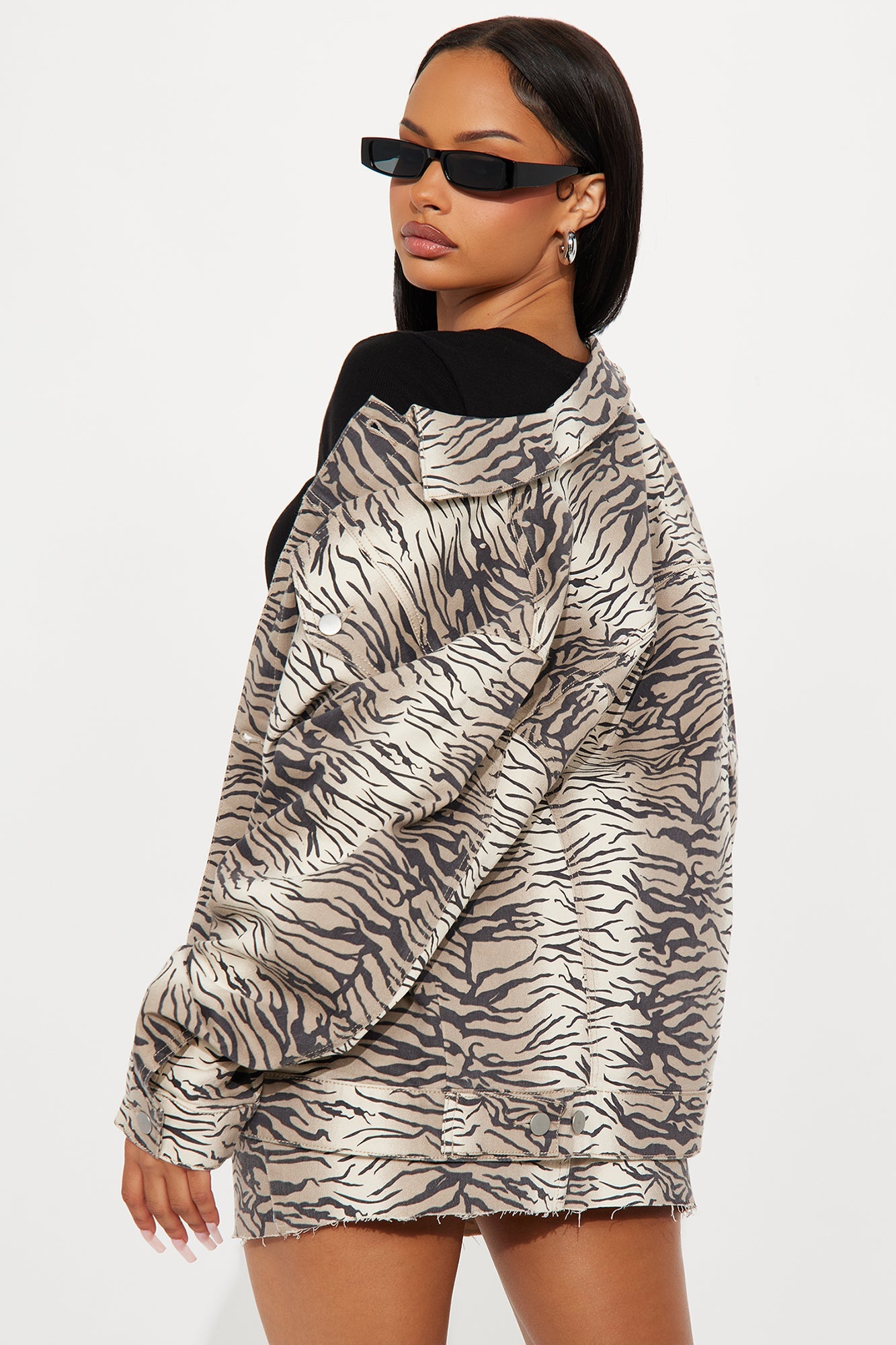 Unleash Your Wild Side Oversized Trucker Jacket - Brown/combo