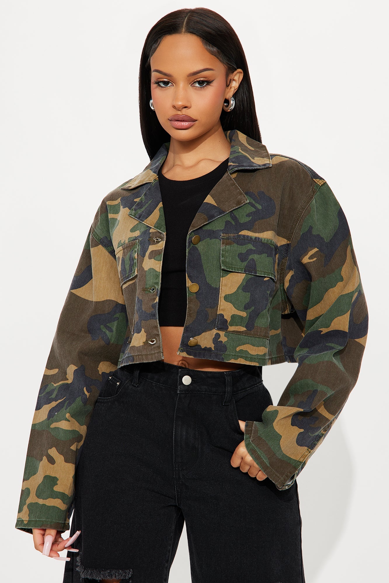 Army Brat Cropped Camo Jacket - Camouflage