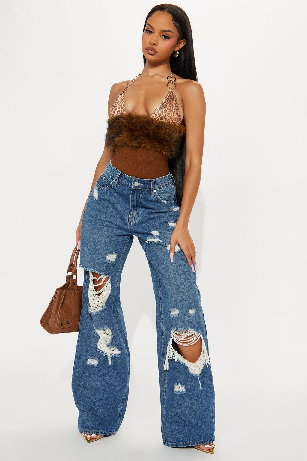 Wait For You Ripped Wide Leg Jeans - Medium Wash