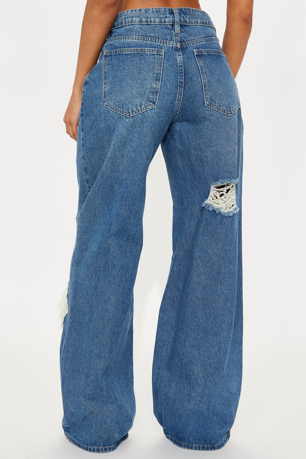 Wait For You Ripped Wide Leg Jeans - Medium Wash