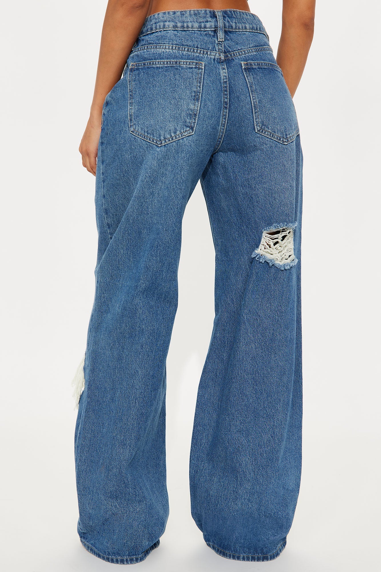 Wait For You Ripped Wide Leg Jeans - Medium Wash