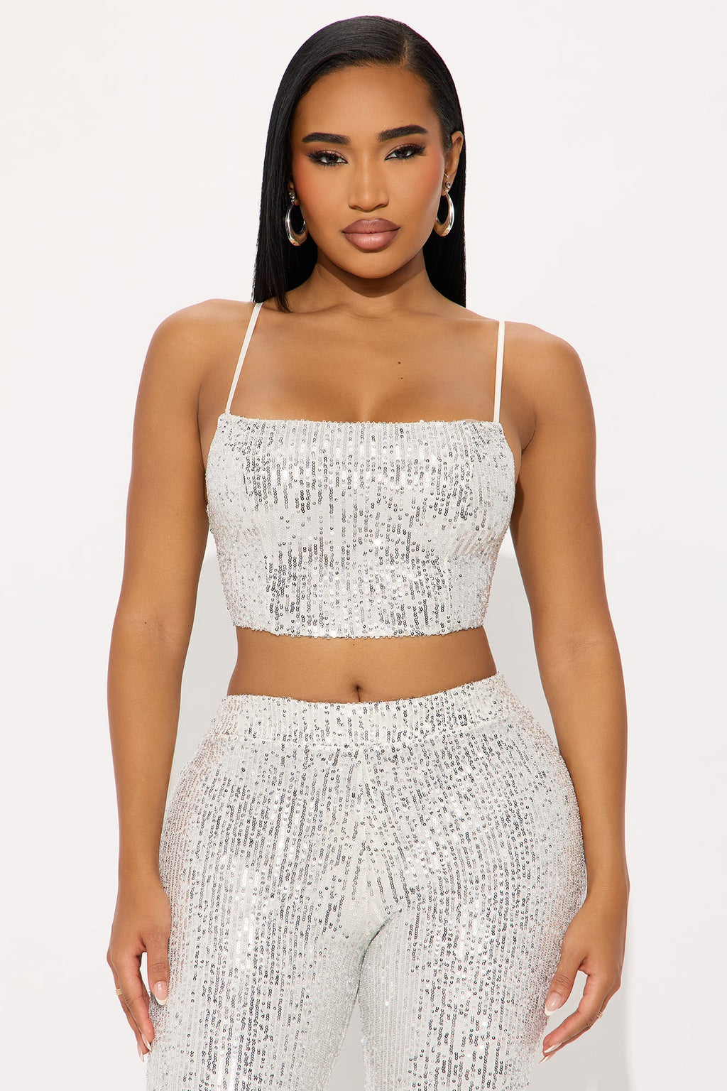 Spotlight Ready Sequin Pant Set - Silver