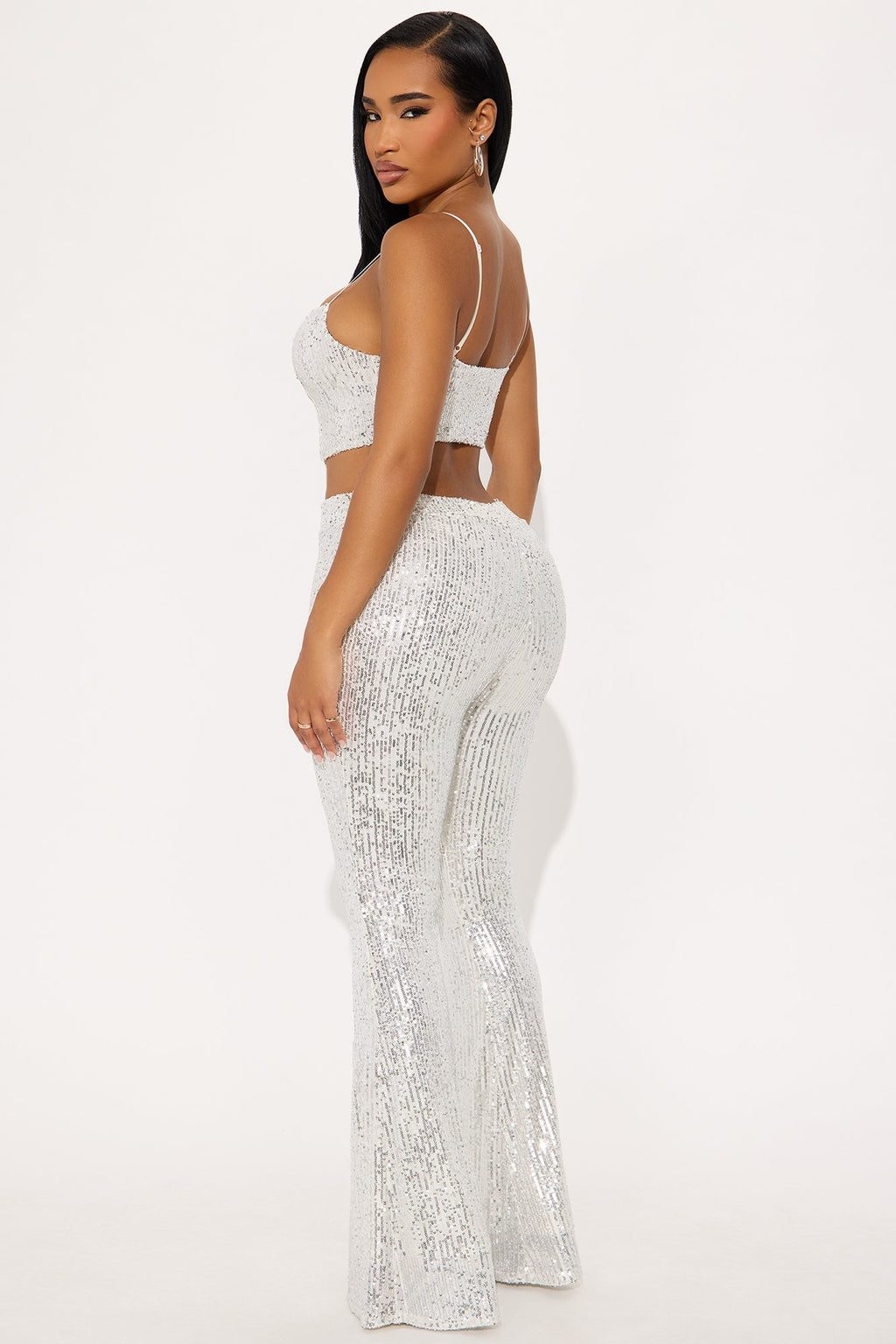 Spotlight Ready Sequin Pant Set - Silver