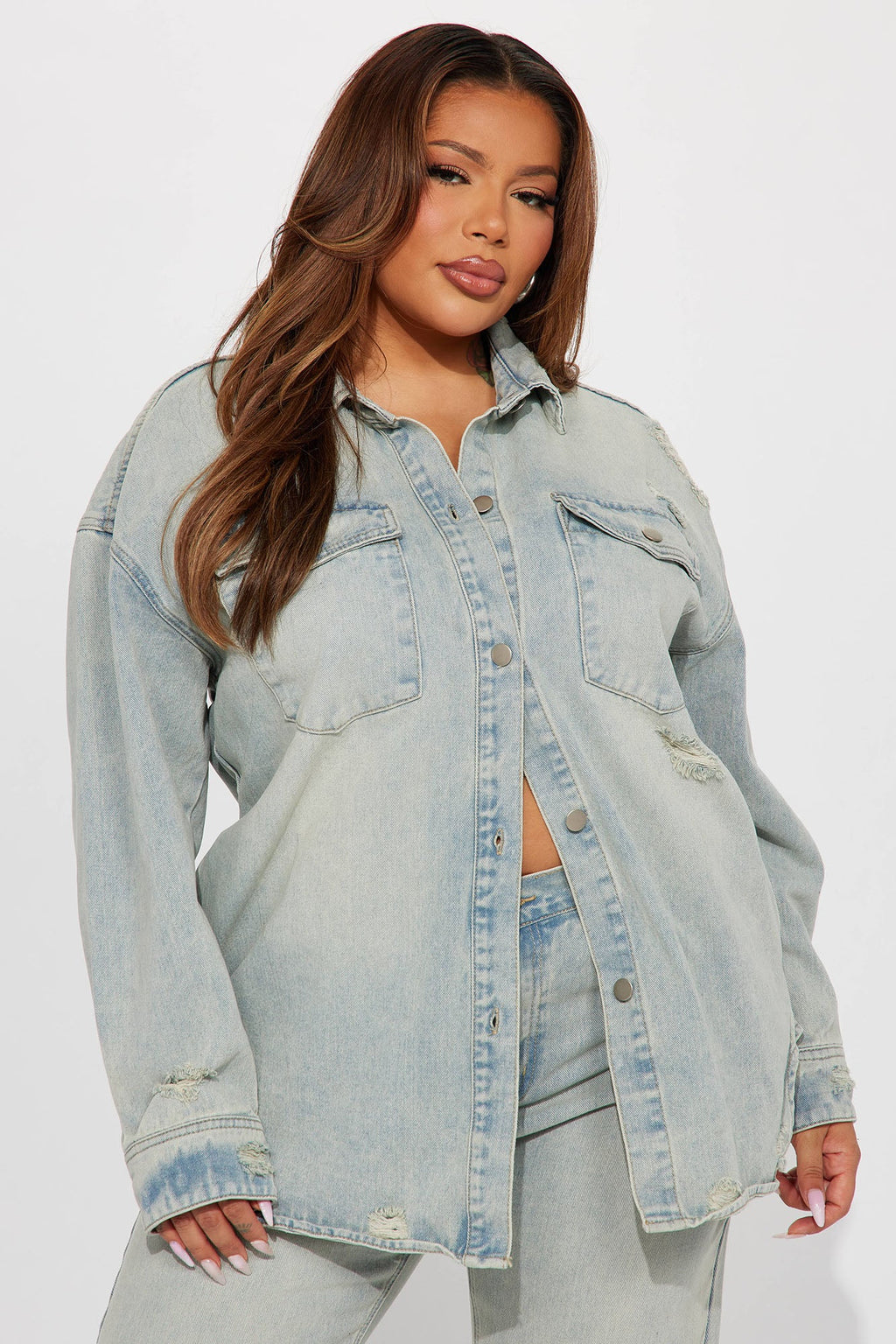 Far Away Tinted Denim Shacket - Light Wash