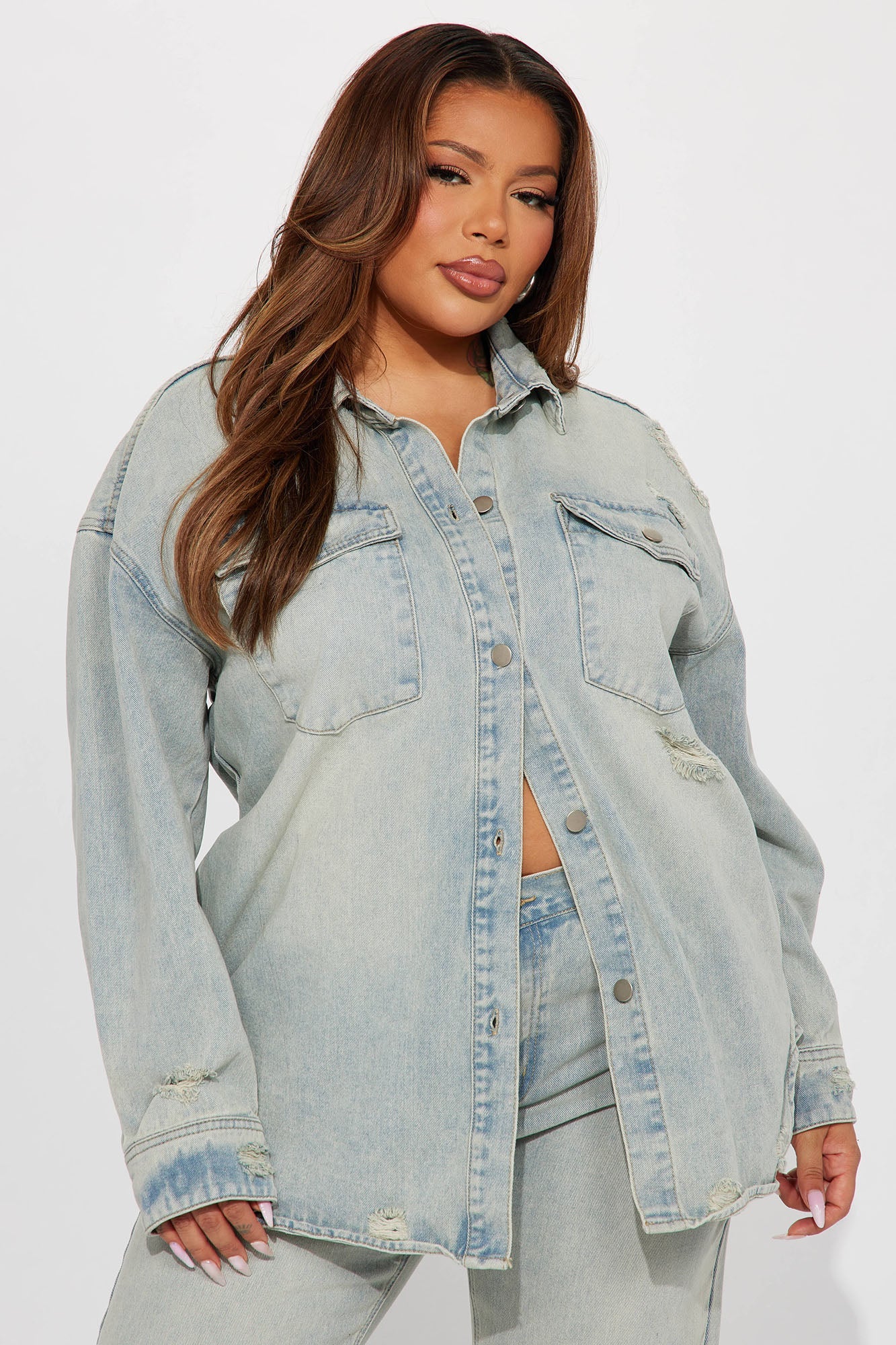 Far Away Tinted Denim Shacket - Light Wash